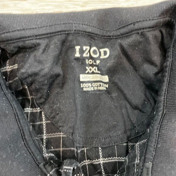 IZOD Black Gray Cotton Soft Cotton Two-Tone Stripe Polo - Picture 2 of 6